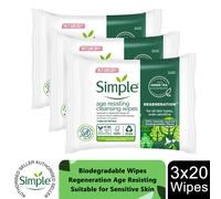 Simple Regeneration Age Resisting Cleansing Wipes, 3 Pack, 60 Wipes