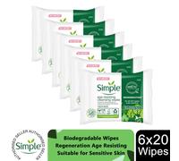 Simple Regeneration Age Resisting Cleansing Wipes, 6 Pack, 120 Wipes
