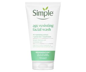 Simple Regeneration Age Resisting Facial Wash with green tea and prebiotic cleanser for revived and revitalised skin 150 ml