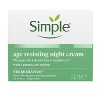 Simple Regeneration Age Resisting Night Cream with 3% Glycerin, Green Tea and Mushroom Extract Moisturiser for Overnight Skin Rejuvenation 50 ml
