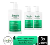 Simple Repair+ Cream Cleanser 240ml Soothing Hydrating Face Wash 3 Pack