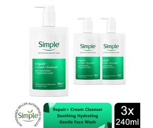 Simple Repair+ Cream Cleanser 240ml Soothing Hydrating Face Wash 3 Pack