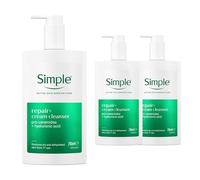 Simple Repair+ Replenish Cream Cleanser 240ml (Pack of 3) - Simple Face Cleanser Multipack with Ceramide Face Wash & Niacinamide Cream Cleanser, Fragrance Free Face Wash for Sensitive Skin