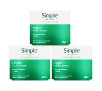 Simple Repair+ Rich Cream 50ml, 3 Pack- Deep Nourishing Moisturiser with Ceramides and Niacinamide, Restores Dry Skin, No Perfume or Colour, Vegan Skincare