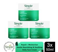 Simple Repair+ Rich Cream Soothing Hydrating Face Moisturiser 50ml, 3 Pack