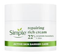 Simple Repairing Rich Face Cream facial moisturiser with 22% ceramide boosters, organic cica and provitamin B5 for a stronger skin barrier repairs and replenishes very dry, sensitive skin 50 ml