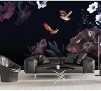 Simple Retro Atmospheric Peony Magpie Black 3D Wallpaper Silky Texture Home Study Office Grey Dining Room Sofa Bedroom Living Room TV Backdrop-200cm×140cm