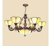 Simple Retro Style Chandelier, Tiffany Style Stained Glass Multi-Arm Ceiling Light Fixture Pendant Light for Dining Room Villas Bedroom Livingroom,E27,6Arms