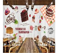 Simple Retro Wood Grain Bake Cake Dessert Shop 3D Wallpaper Silky Texture Home Study Office Grey Dining Room Sofa Bedroom Living Room TV Backdrop-200cm×140cm
