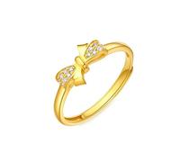 Simple Ring, Band Ring Bow-Knot with Moissanite 18K Yellow Gold Size L 1/2 Dainty Jewelry