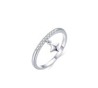 Simple Ring, Silver Rings Unique Star with Round Shape Lab Created Diamond 18K White Gold Size N 1/2