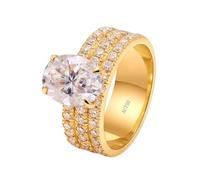 Simple Rings for Women, Mothers Ring 4 Claws Oval Shaped 7x9mm with 2ct Moissanite Gold 14K Yellow Gold Size P 1/2