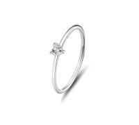 Simple Rings for Women, White Gold Vintage Wedding Band Thin Solitaire Heart Shape 0.1ct Diamond Platinum 950 Size R 1/2