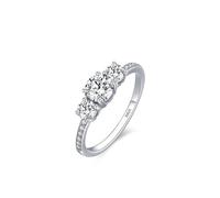 Simple Rings Sterling Silver Wedding Band S925 1.5mm Cubic-Zirconia Elegant Three-Stone Size L 1/2 Gifts for Ladies Mother Fashion