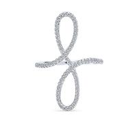 Simple Romantic Large Pave Cubic Zirconia Elegant Full Finger Armor CZ Statement Swirl Infinity Ring For Women Teen.925 Sterling Silver