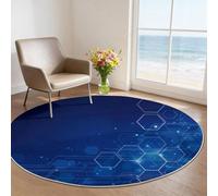 Simple Round Area Rug 150 cm, 3D Geometric Technology Non-Slip Washable Circle Rug for Bedroom Living Room Nursery Decor, Soft Low Pile & Non Shedding Flannel Indoor Mat, Blue
