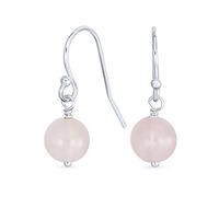 Simple Round Bead Light Pink Rose Quartz French Fish Hook Wire Ball Drop Earrings For Women.925 Sterling Silver February Birthstone