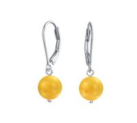 Simple Round Bead Soft Yellow Jasper Lever back Ball Drop Earrings For Women .925 Sterling Silver