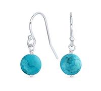 Simple Round Bead Stabilized Turquoise French Fish Hook Wire Ball Drop Earrings For Women.925 Sterling Silver December Birthstone