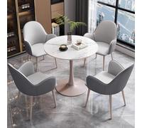 Simple Round Conference Table Set for 4 Dark Grey Office Reception & Dining Table with Chairs Modern Small Kitchen & Business Negotiation Furniture