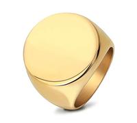 Simple Round Glossy Ring Stainless Steel Statement Thumb Middle Knuckle Finger Chunky Wide Polished Band Personalized Cool Jewelry Gifts for Men Women Bff Birthday (Gold-tone, US10=T 1/2)