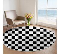 Simple Round Rug 100 cm, Washable Indoor Non-Slip Circle Carpet with Black And White Squares Pattern, White Black Soft Foldable Non Shedding for Bedroom Living Room Playroom Lounge Decor
