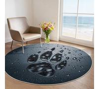 Simple Round Rug 120 cm, Washable Indoor Non-Slip Circle Carpet with Raindrops Paw Prints Pattern, Grey Soft Foldable Non Shedding for Bedroom Living Room Playroom Lounge Decor