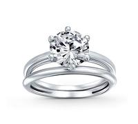 Simple Round Solitaire 6 Prong AAA CZ Engagement Wedding Band Ring Set For Women .925 Sterling Silver
