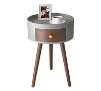 Simple Round Wooden Tea Table with Drawer - Small Space-Saving Bedside & Sofa Side End Table for Coffee Nightstand Stylish Storage Furniture