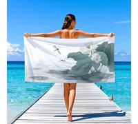 Simple Sand-Free Microfibre Holiday Towel Towels Elegant Dragonfly Lotus,Durable Super Soft Feel For The Beach Shower Towel 180x90(71×35in),White Green
