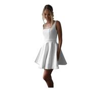 Simple Short Wedding Dresses for Bride 2025 Elegant Off The Shoulder Ruffle Satin Bridal Shower Dress for Women, C-white, 18