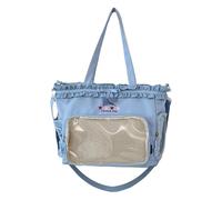 Simple Shoulder Bag Large Capacity Commuting Bag Teens Ruched Lace Bows Ita Bag, Blue, Bohemian