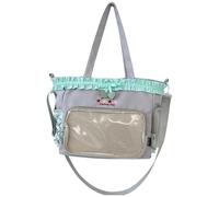 Simple Shoulder Bag Large Capacity Commuting Bag Teens Ruched Lace Bows Ita Bag, Gray, Bohemian