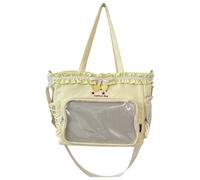 Simple Shoulder Bag Large Capacity Commuting Bag Teens Ruched Lace Bows Ita Bag, Yellow, Bohemian