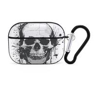Simple Skull Graphic Airpod Pro Case AirPods 2 Case for Women Hard Shell Protective Cover with Carabiner Keychain Compatible with AirPods Case 2nd 1st Generation, Front LED Visible Black