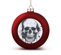 Simple Skull Graphic Christmas Ball Ornament - 2.4 Inch Shatterproof Plastic Xmas Tree Decorations, Red Christmas Tree Decor Hanging Ball for Holiday Wedding Party Decor