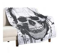 Simple Skull Graphic Flannel Throw Blanket - 50"x60" Soft Lightweight Plush Blanket for Couch Bed Sofa, Oversized Camping Travel Blankets, Machine Washable Home Decor Gift for Men Women
