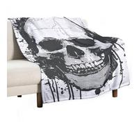 Simple Skull Graphic Flannel Throw Blanket - 55"x70" Soft Lightweight Plush Blanket for Couch Bed Sofa, Oversized Camping Travel Blankets, Machine Washable Home Decor Gift for Men Women