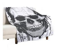 Simple Skull Graphic Flannel Throw Blanket - 60"x80" Soft Lightweight Plush Blanket for Couch Bed Sofa, Oversized Camping Travel Blankets, Machine Washable Home Decor Gift for Men Women