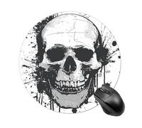 Simple Skull Graphic Round Mouse Pad 7.8 Inch - Non-Slip Rubber Base Mouse Mat Portable Ergonomic Desk Mat for Office, Laptop, Travel, Wireless Mice Mats - Waterproof & Durable Design