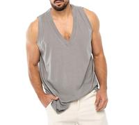 Simple Sleeveless Vests Men - Deep V Neck Sleeveless T Shirts Gym Workout Training Muscle Sleeveless Shirts Beach Vest Outdoor Loose Sports Vest Lightweight Vests Solid Summer Tank Tops S-3Xl Grey