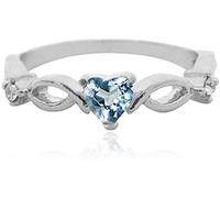 Simple Small Silver Inlaid With Natural Aquamarine Heart Sapphire Zircon Ring Fashion Jewelry Accessories Size 7