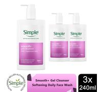 Simple Smooth+ Gel Facial Cleanser 240ml Softening Daily Face Wash 3 Pack
