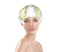 Simple Soft Pastel Yellow Watercolor Ribbon Bow Prints Shower Cap Double Layer Lined Waterproof Bathing Shower Hat One Size