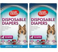 Simple Solution Disposable Dog Diapers for Female Dogs, True Fit, Absorbent, Leak Proof with Wetness Indicator, Puppy & Doggie Period Pad and Pee Diaper, for Medium Pets, 15-23 Inch Waist, 12 Count