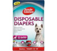 Simple Solution Disposable Female Dog Diapers, Absorbent Leak Proof Protection for Incontinence, Puppy Training, Heat Cycle, Travel, and Housebreaking, Small Dogs, 15-19 Inch Waist, 12 Count