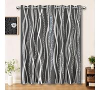 Simple Soundproof Curtains, Geometry Wavy Lines Polka Dots Blackout Thermal Insulated Window Drapes, Grey 46 x 54 inch (Width x Length) Noise Reduction Curtains for Bedroom, 2 Panels