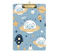 Simple Space-Themed Cartoon Illustration Acrylic Glitter clipboard Standard Letter A4 Size Hard Board for Soccer Truck Driver Gold 12x9in Tablas para escribir
