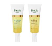 Simple SPF 50 UV Fluid Reverse & Protect Duo - Invisible & Hydrating 2x40ml with Gluta-Amino, Niacinamide & Pro-Ceramides for High UVA/UVB Protection, Radiant, Even-Toned & Hydrated Skin