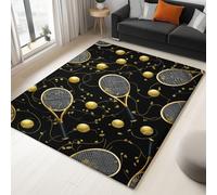 Simple Sporty Tennis Racket Rug for Boys and Girls - Short Pile Rugs Non Slip Machine Washable Area Carpet for Living Kitchen Playroom Classroom Bedroom - Black 180 x 240 cm